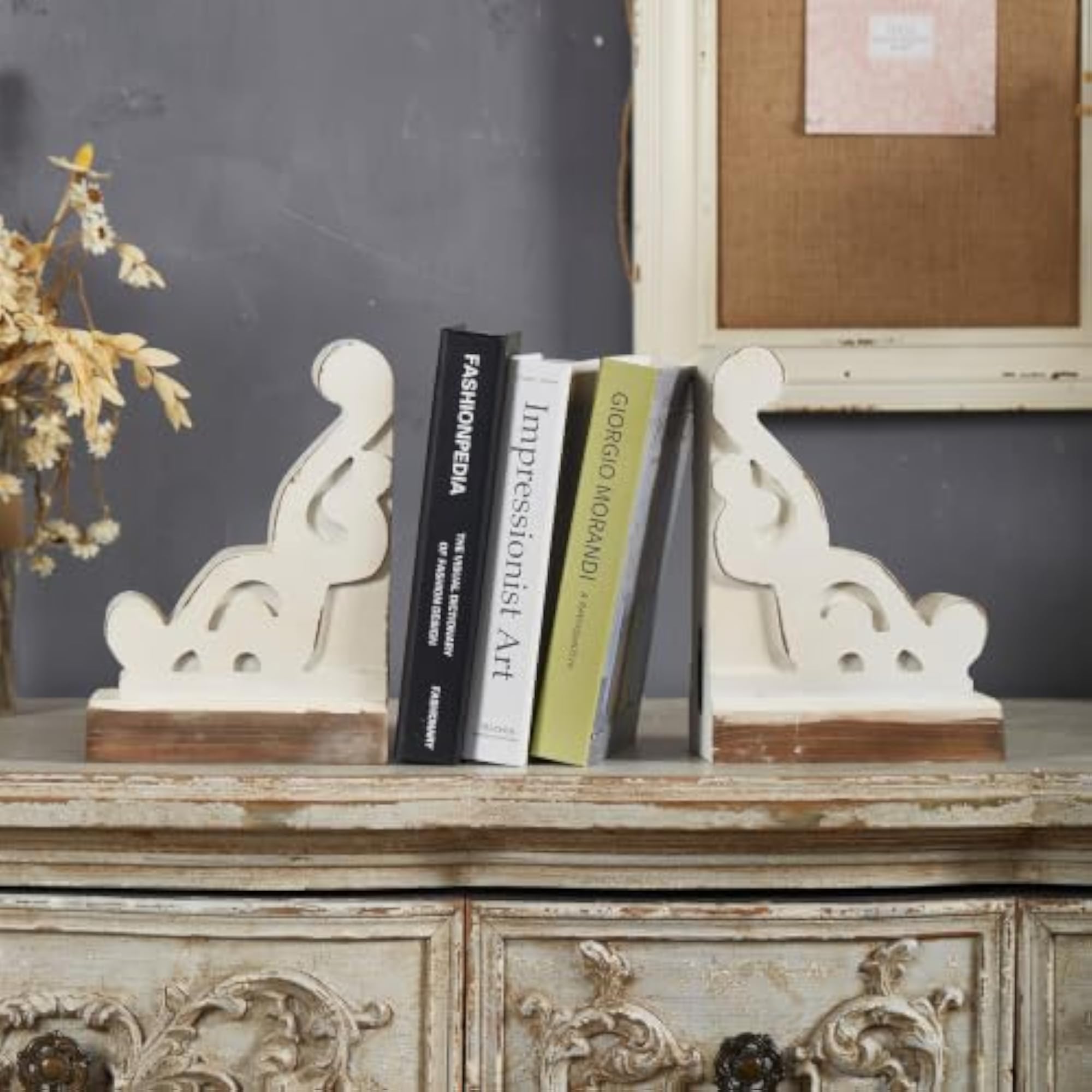 Rustic White Wood Decorative Bookends